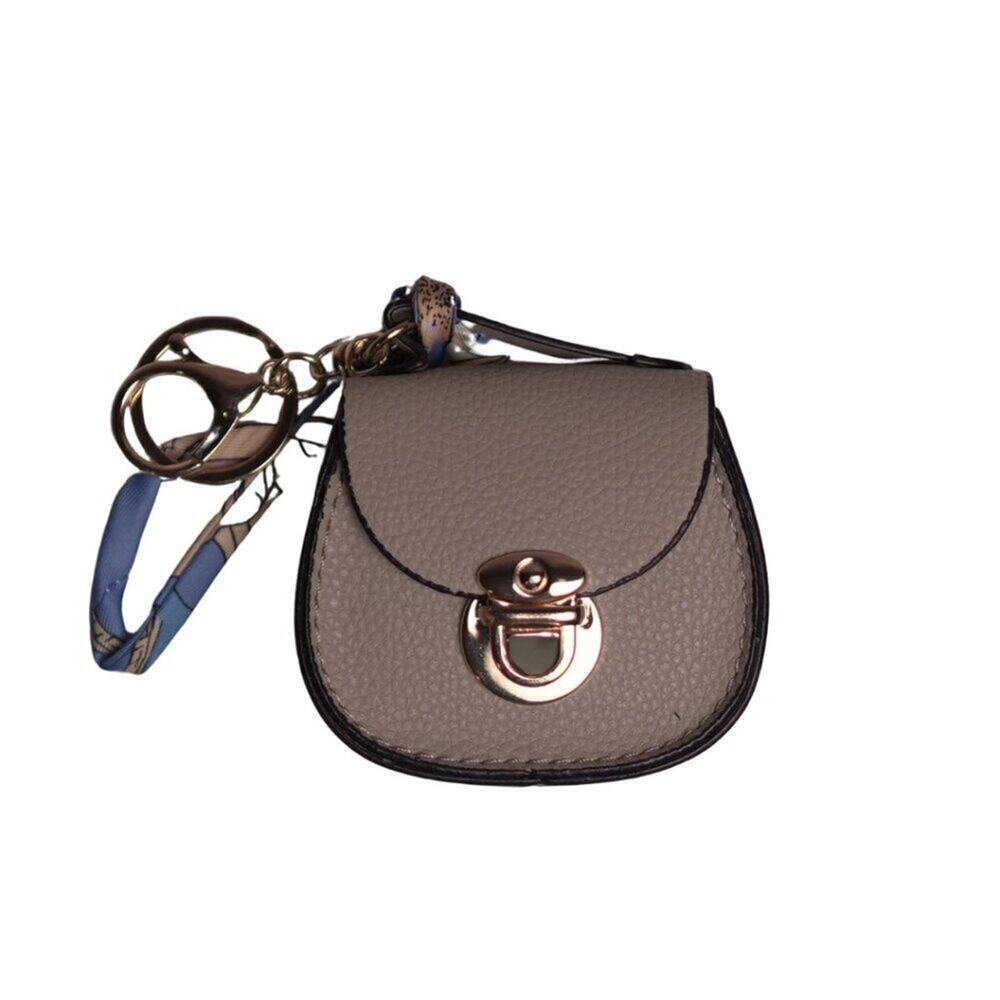 Mini Beige Bag Keychain Bag Charm, PU Leather Coin Purse Change Pouch, NWT Cute